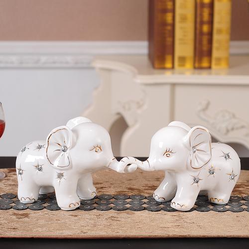 陶瓷大象夫妻象对象欧式家居饰品装饰摆件工艺品结婚礼品三维工匠三花